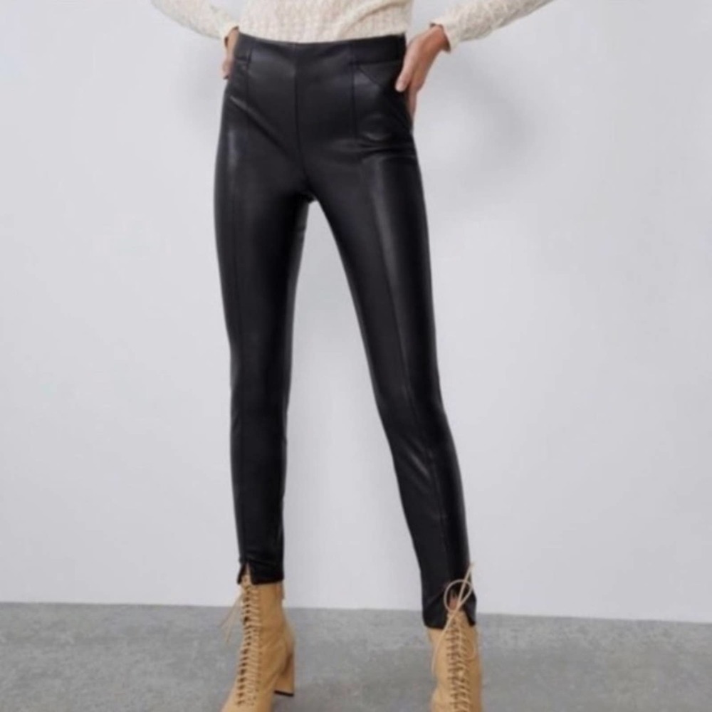 Zara | Vegan Leather Hi Rise Zip Ankle Skinny Pants